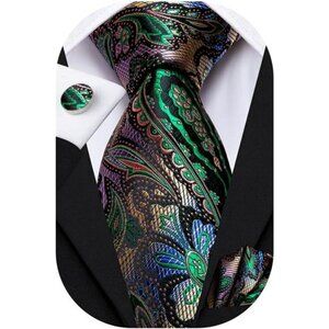 Silk paisley tie set for men with pocket square cufflinks formal wedding busines
